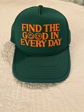 Green Trucker Hat with Orange Positive Message